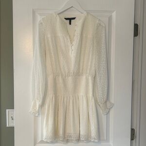 White House Black Market Cream Textured Long Sleeve Mini Dress